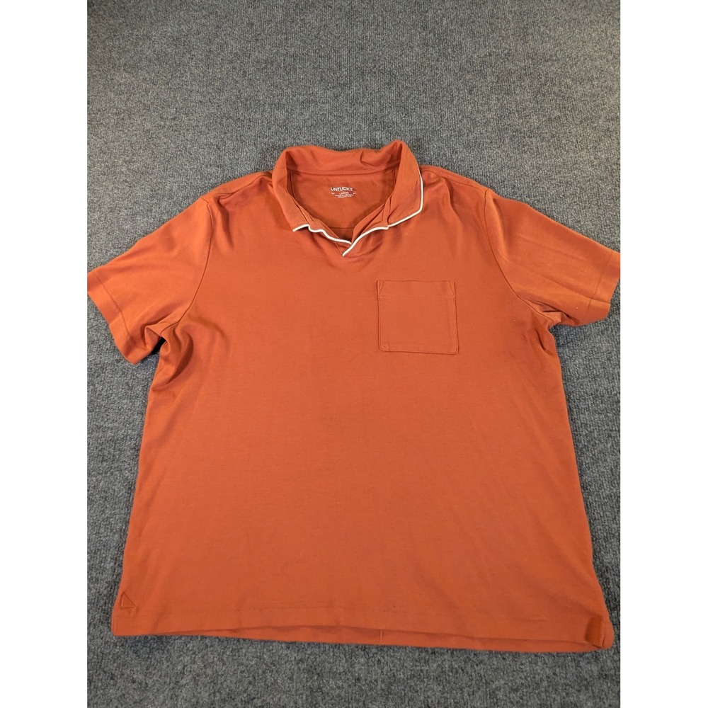 UNTUCKit Mens Orange Cotton Short Sleeve Johnny Collar Polo Shirt Large #2414‎